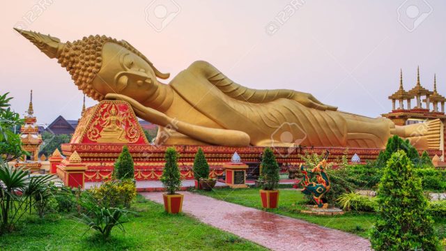 Reclining buddha statue in the temple of Vientiane, capital of